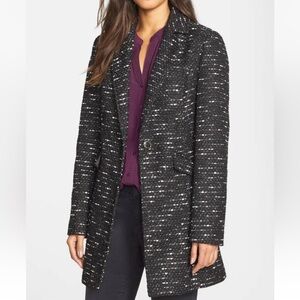 Kenneth Cole Womens Black Tweed Wool Blend Jacket Size Medium Longline NWT